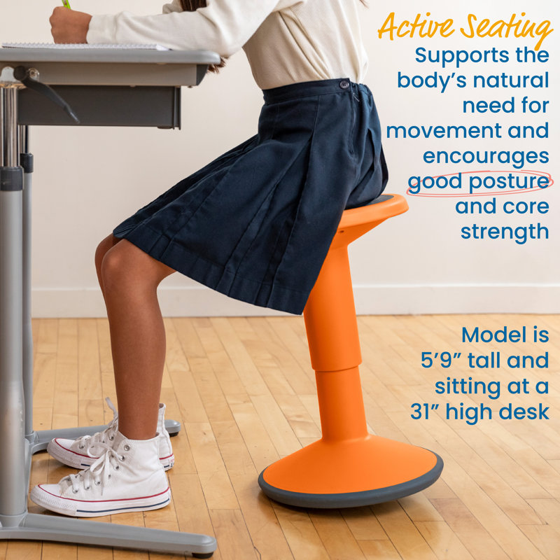 Adjustable Height Orange Wobble Stool with Non-Slip Seat