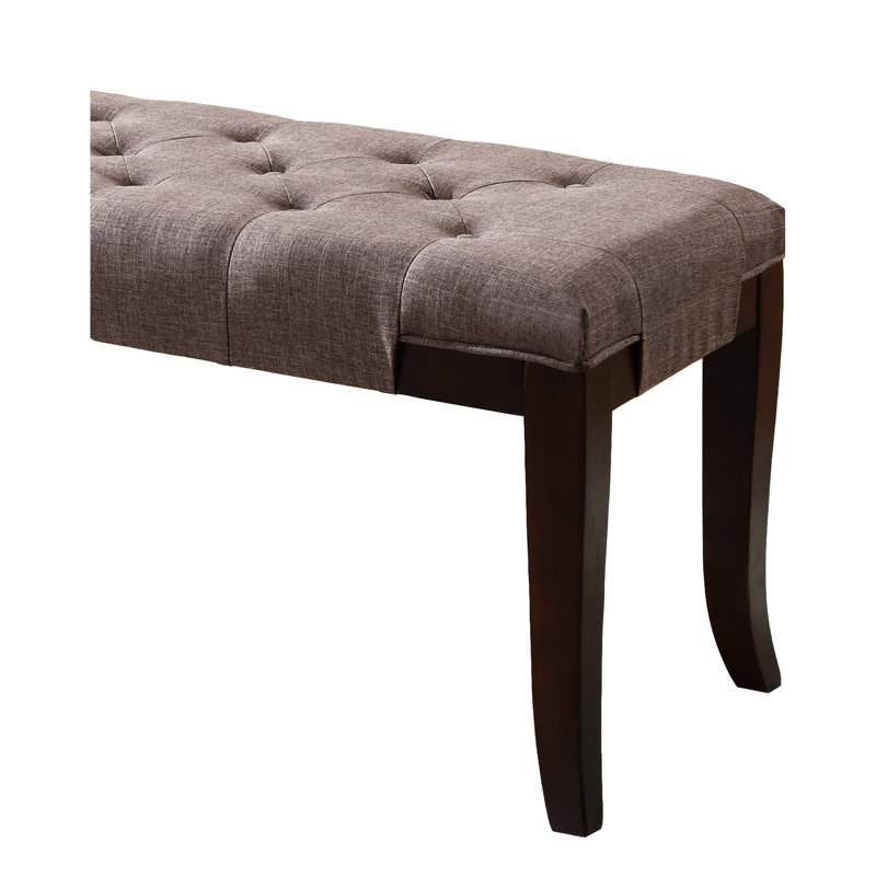 Brown Fabric Bench - Flared Hardwood Legs In Finish, Contrasting Neutral Seat, 44"W X 18.75"H Bench, Color With Hand- Cotton 16"D