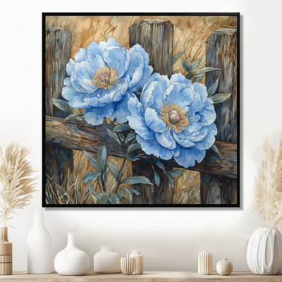 Bébé bleu pivoines par la porte de la ferme II - pivoines, art mural
