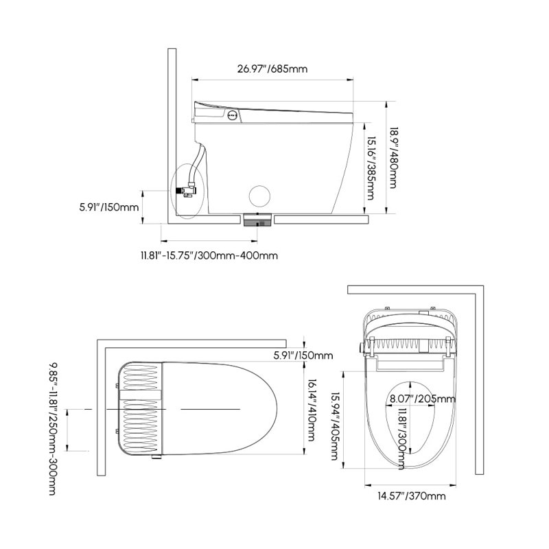 Automatic Smart Bidet Toilet With Rear Ambient Light 1.32 Gpf