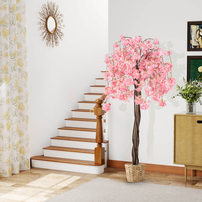 Décoration de cerisier artificiel haute 5,5 pi avec fleurs blanches 5,5 pi