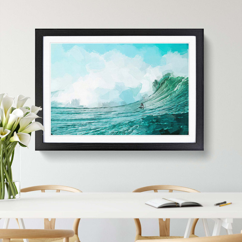 Surfing a Wave in Abstract - Picture Frame Graphic Art Print, 36cm H x 48cm W x 2cm D, Black Framed