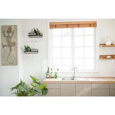 Ensemble de 2 porte-bouteilles muraux rustiques en bois flottant avec porte-verre, 17 po