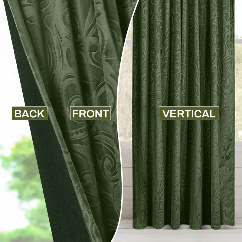 Luxury Crushed Velvet Color Block Curtains Floral Damash Pattern Thicken Thermal Isolate Light Blocking Window Drapes