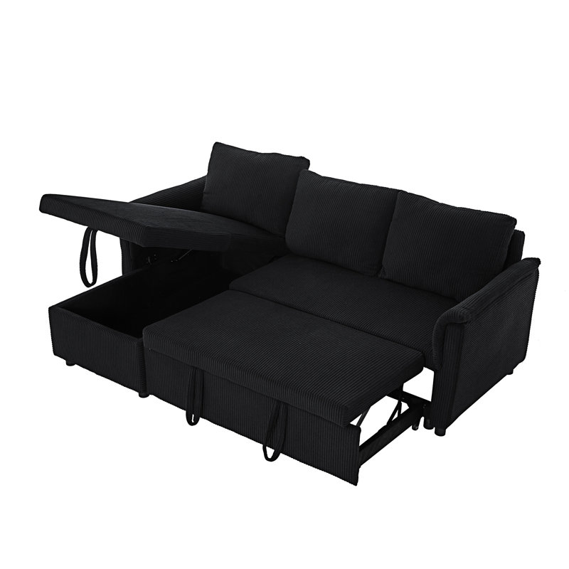 Modern Sofa With Chaise Lounge, L-Shaped Modular Convertible Sofa With Storage Chaise, Black