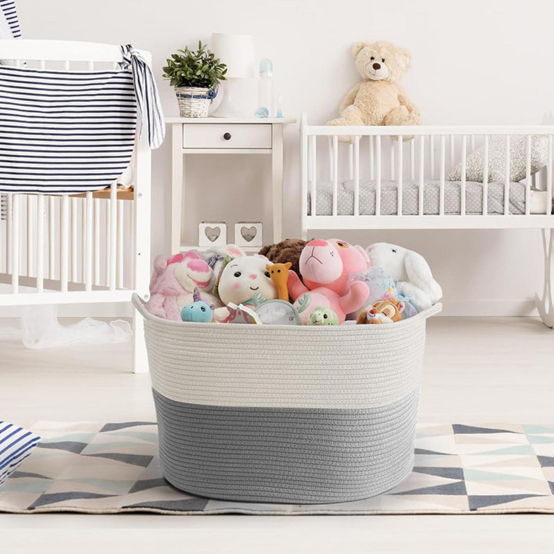 Laundry Basket with Handles, White/Grey