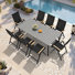 Ensemble repas pour 8 personnes avec structure en aluminium et fauteuils inclinables pliés