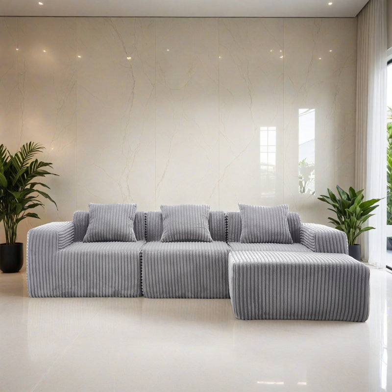 Canapé-lit modulaire 4 pièces pour salon, Polyester gris clair