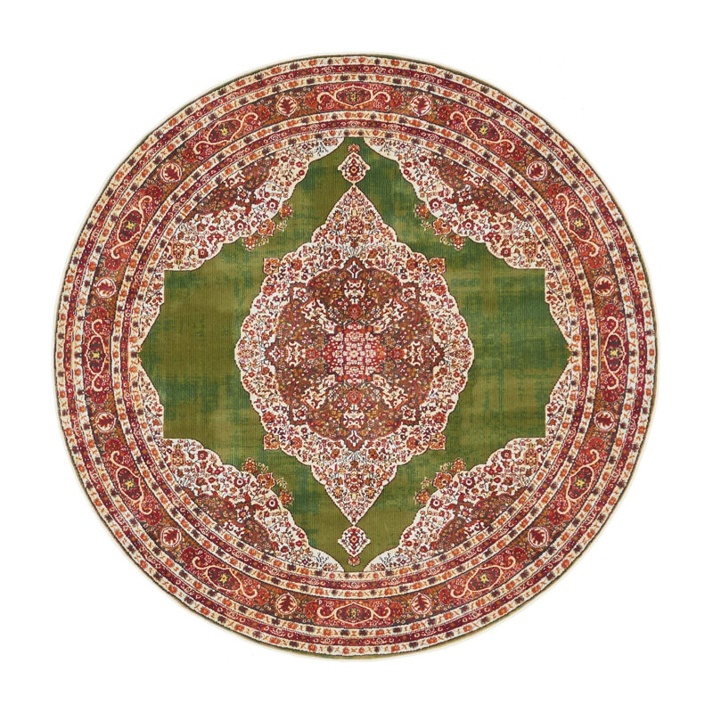 Folmar Oriental Area Rug, Round 5'5", Green/Red 