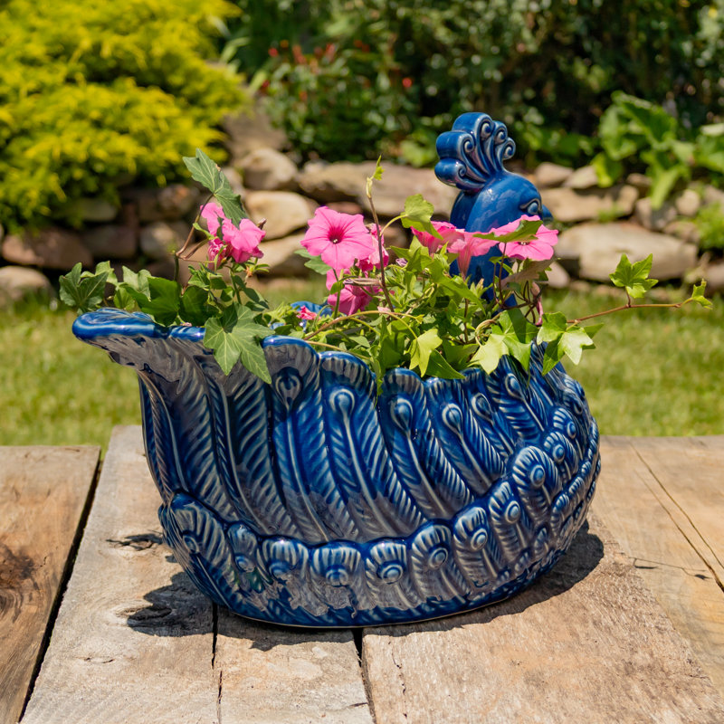 18.5in. Hand Painted Ceramic Peacock Planter - Koni