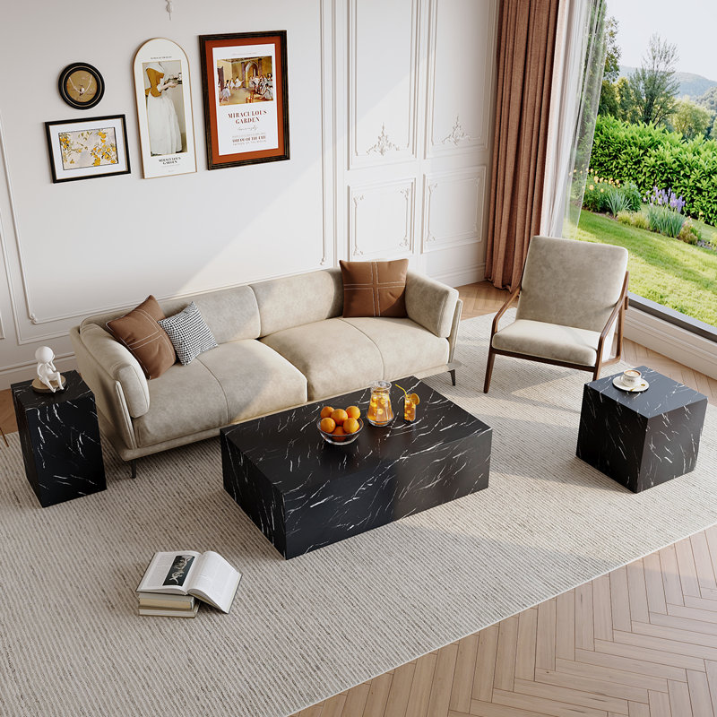 Ensemble de 3 tables basses et tables de bout modernes avec table d'appoint cubique et table d'appoint, Noir