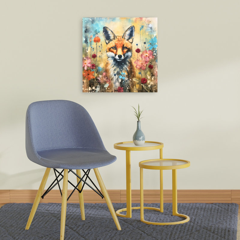 Affiche murale contemporaine représentant un renard dans un jardin féerique, avec un renard et des animaux de la forêt.