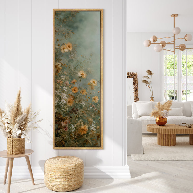 Doux botanique, fleurs de prairies, décoration murale jardin brumeux, H 60 po x l 20 po x P 1,5 po, Naturel