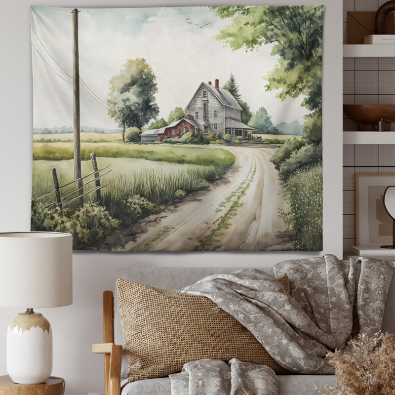 Polyester magnifique grange au printemps V tapisserie, H 32 po x l 39 po