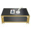 Table basse moderne avec verre trempé spacieux et base en acier inoxydable doré, centre de salon fonctionnel en acier, élégant-954058894-954058895
