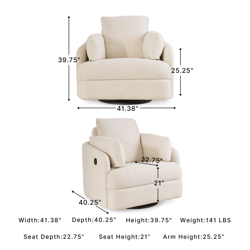 Gwenevere Upholstered Recliner, Beige Polyester