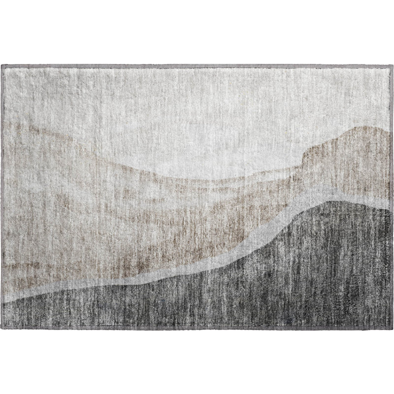 Premium Machine Washable Prisco Charcoal Rug, Rectangle 1'8" x 2'6"