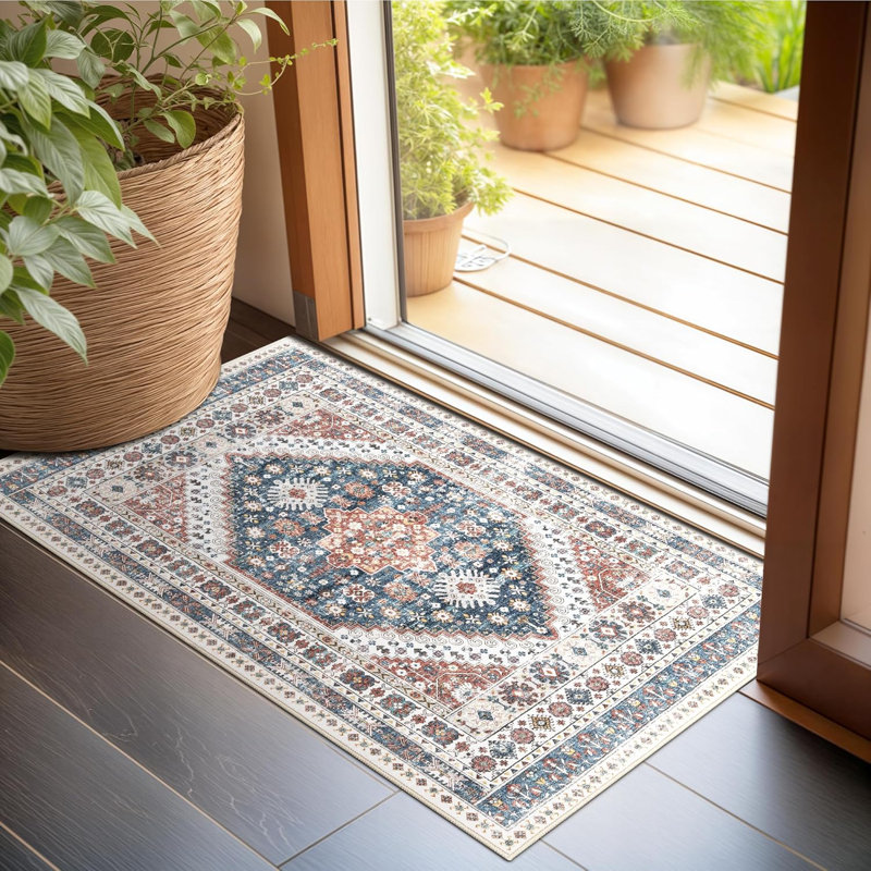 Medallion Non Slip Washable Rug(Red), Rectangle 2' x 3'