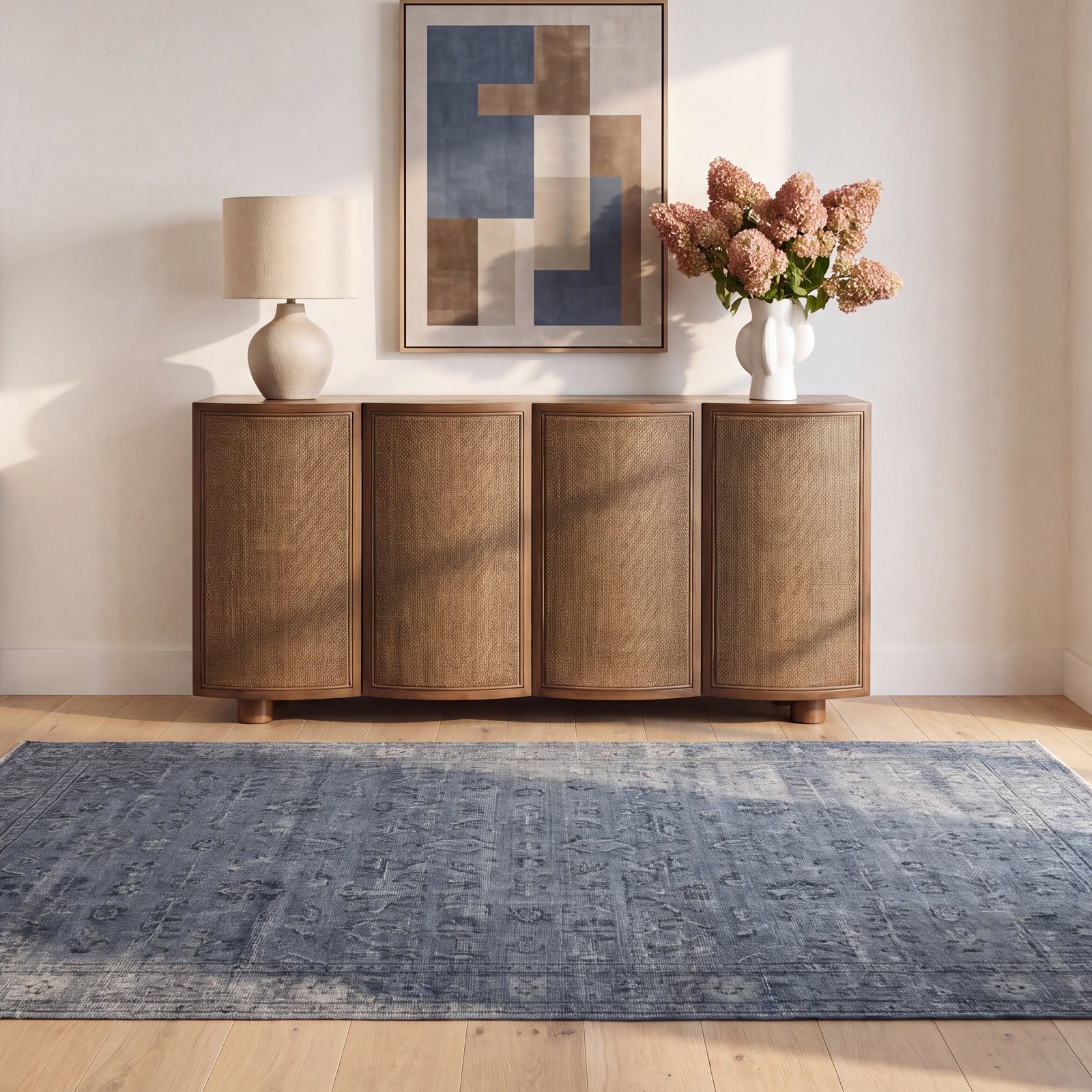 Solid Wood and Cane Sideboard, Brown
