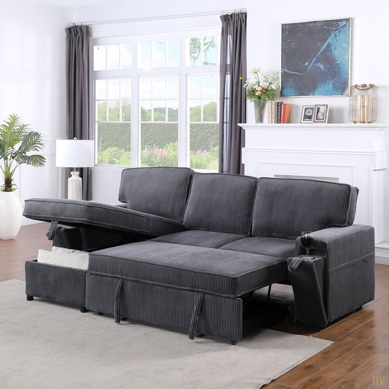 Canapé-lit modulaire avec espace de rangement Upholstery, Gris chenille