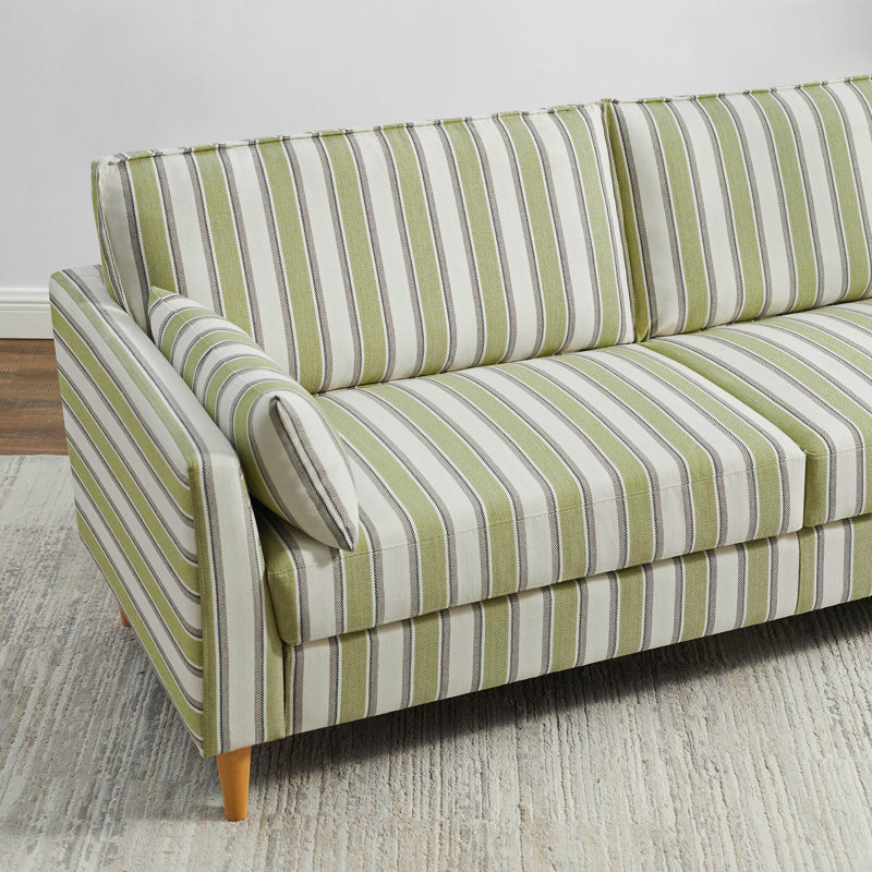 80.71'' Striped Fabric Upholstered Sofa, Green