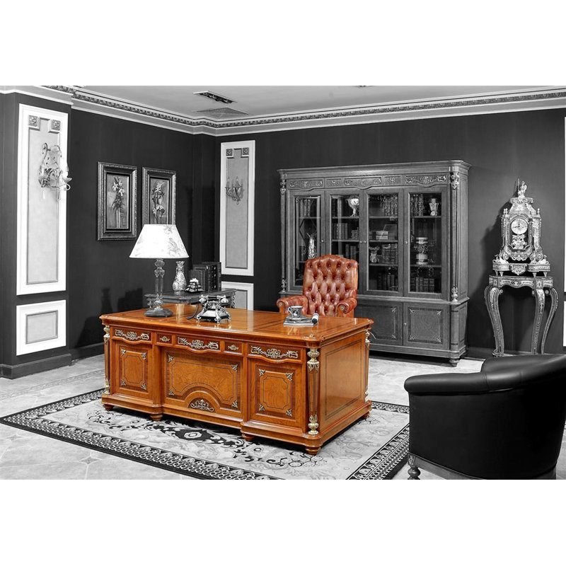 Leonor 2 Piece Solid Wood Rectangular Executive Desk Office Set with Chair