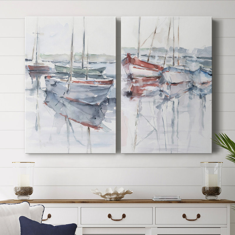 Watercolor Harbor Study I - Toile tendue avec châssis de qualité supérieure - Prêt à être accroché, H 18 po x l 24 po