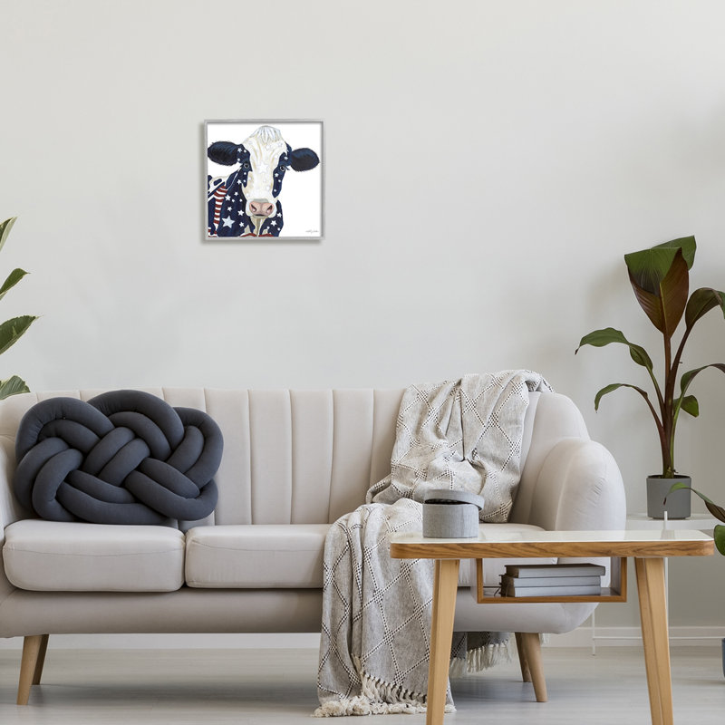 " Country Americana Cow Flag Pattern " by Ashley Justice, 12" H x 12" W x 1.5" D, Grey Framed Canvas