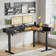 Meachie 63" Adjustable L Shaped Computer Standing Desk with 3 Drawers & Power Outlets & LED Lights