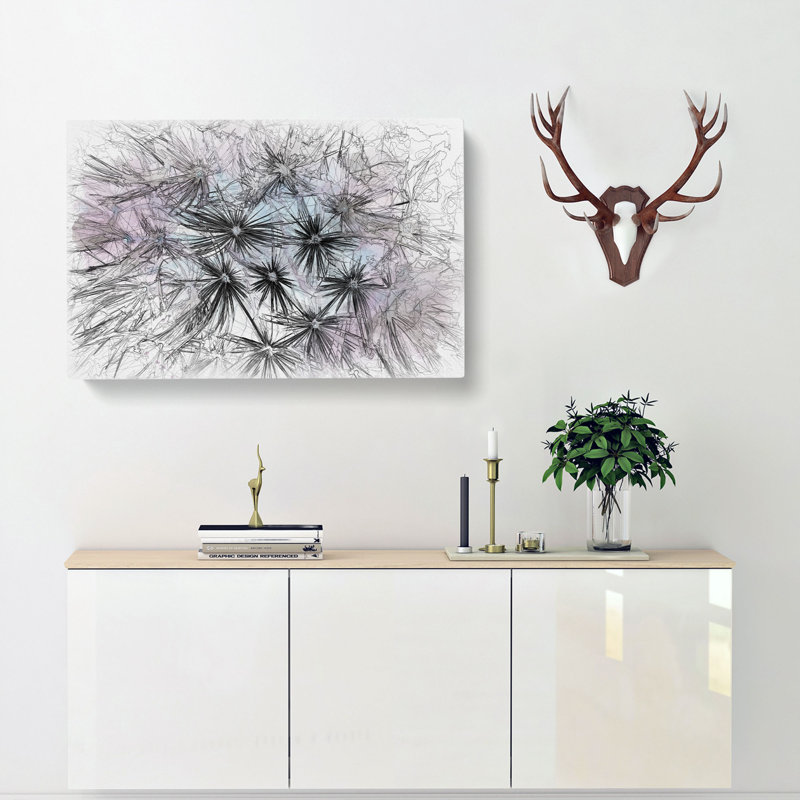 Dandelion Seeds In Blue & Pink - Wrapped Canvas, 40cm H x 60cm W x 3cm D