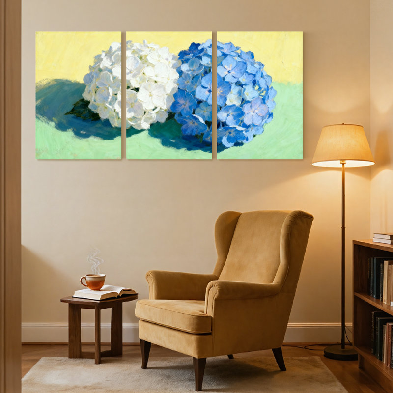 Fleurs d'hortensia sur toile, ensemble de 3 reproductions d'art sur toile, H 18 po x l 36 po