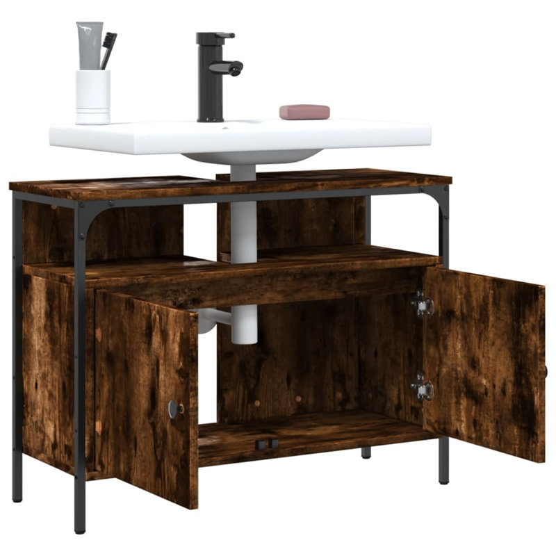 Burslem Bathroom Sink Cabinet 80x30x60 cm Engineered Wood, Smoked Oak