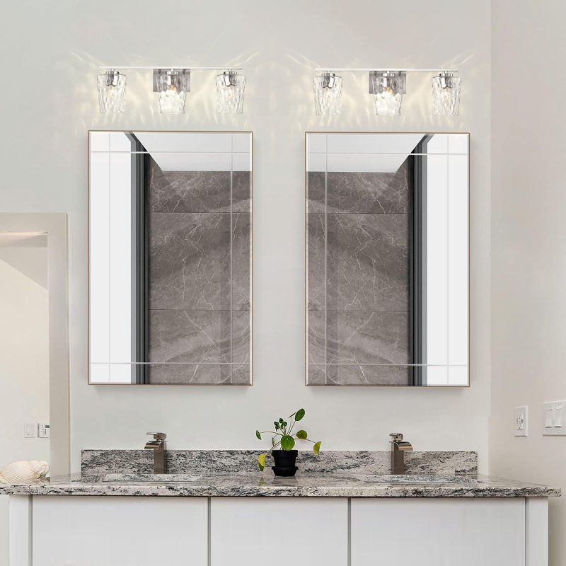 3-Light 23 in. Brushed Nickel Vanity Light with Hammered Clear Glass Shade, Brushed Nickel, 3 Lights