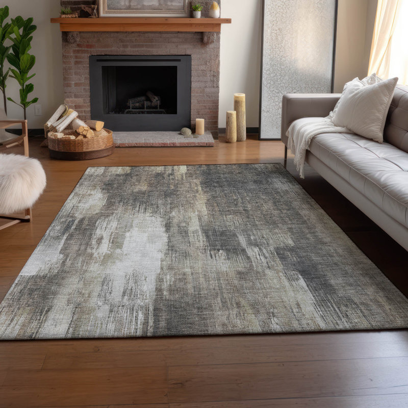 Tapis taupe Cerrito AMF567 lavable à la machine de qualité supérieure, Rectangle 5 pi x 7 pi 6 po