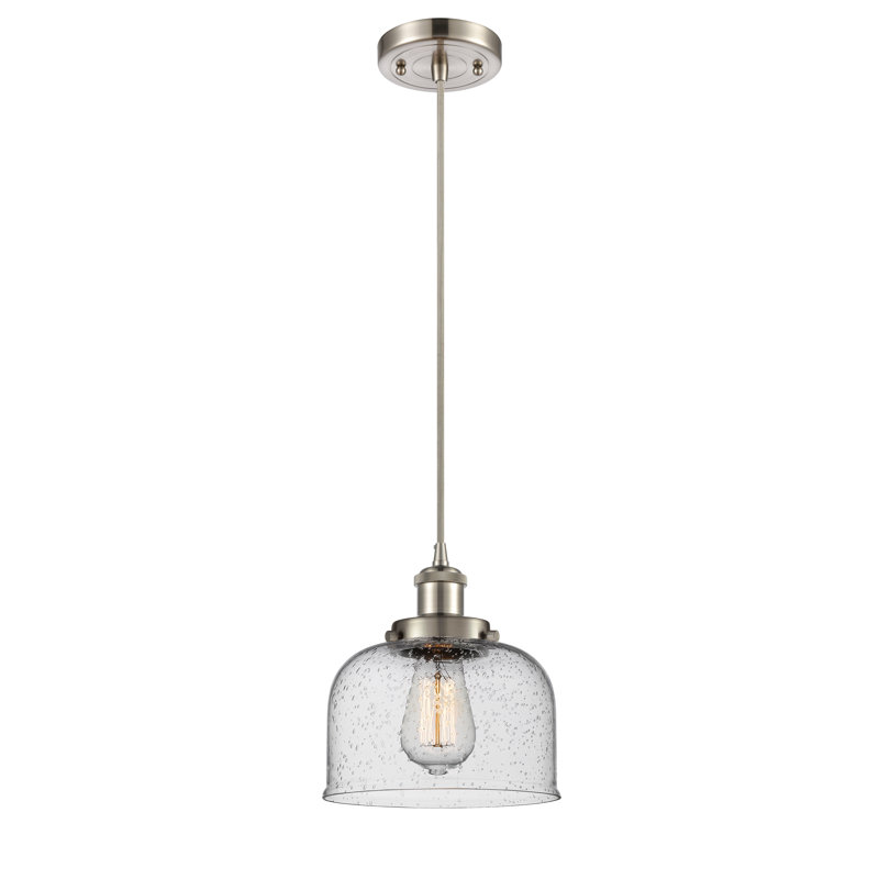Ballston Urban Bell - 1 Light 8" Cord Hung Mini Pendant, LED, Plated Smoke, Brushed Satin Nickel