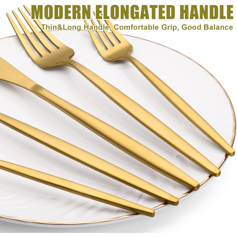 40 Piece Gold Silverware Set for 8, Gold