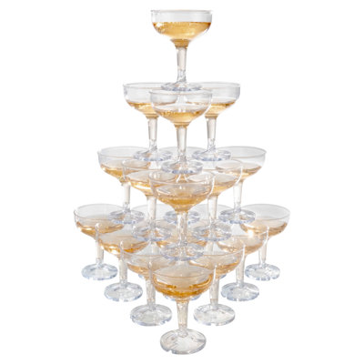 Paquet de 100 verres à champagne en plastique Reinlinde - 5 verres coupés réutilisables ou jetables avec rainures pour créer une tour à champagne pour les mariages par Lavish Home