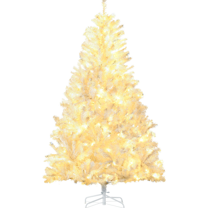 Arbre de Noël de 6 pi, 220 lumières DEL blanc chaud, 638 branches, ouverture automatique, plastique, ignifuge, étapes d'installation simples, feu en plastique, facile à construire,