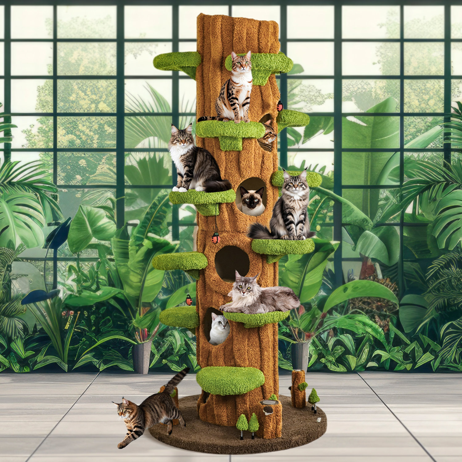 KZLAA 91'' H Solid Wood Modern Cat Tree Tower Condo Wayfair
