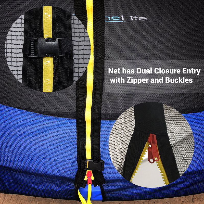 SereneLife 12ft Black and Blue Outdoor Trampoline with Safety Enclosure