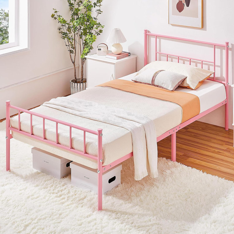 Delaenie Metal Platform Bed, Simple, Rose
