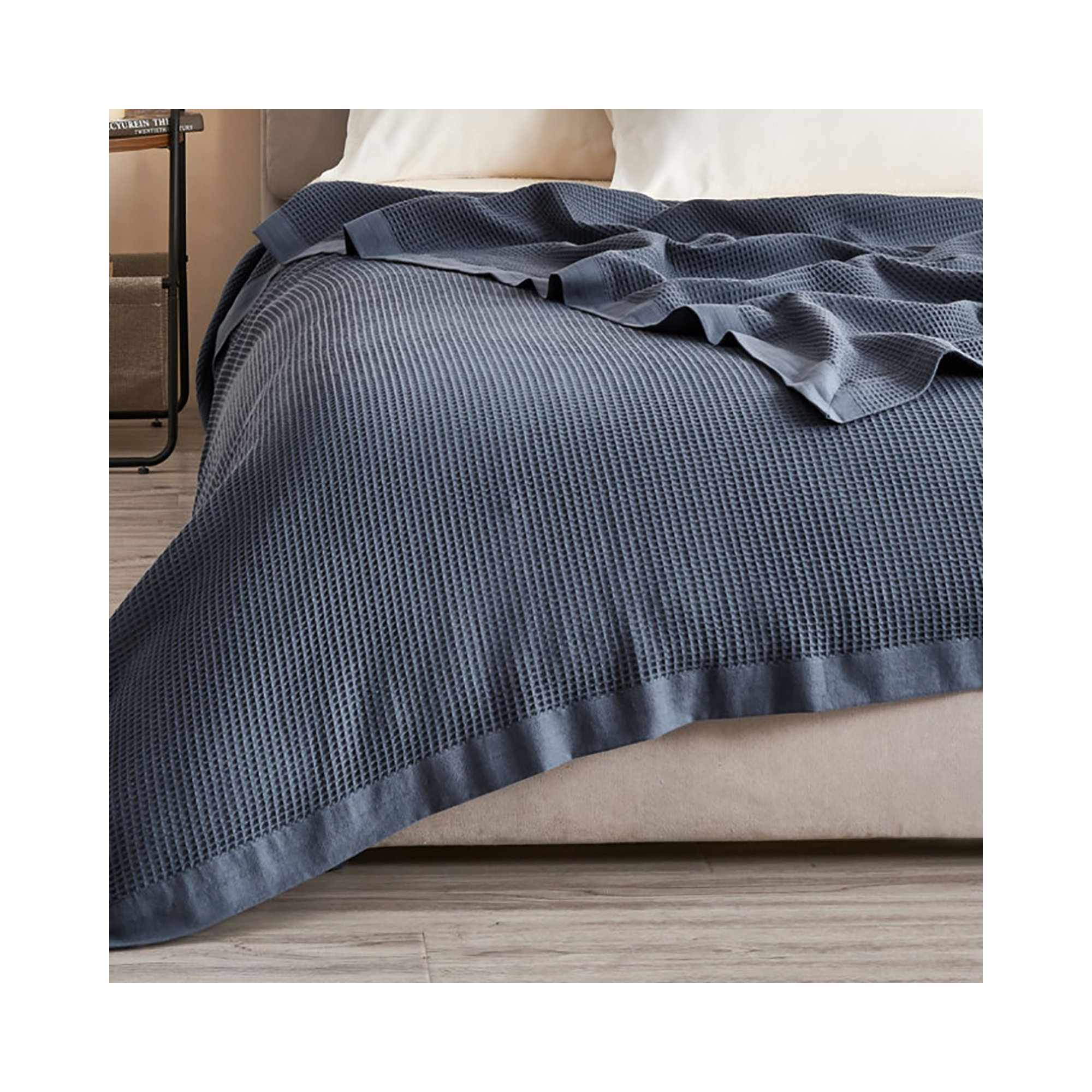100% Cotton Lightweight Waffle Weave Summer Blanket, Ocean Blue, Twin