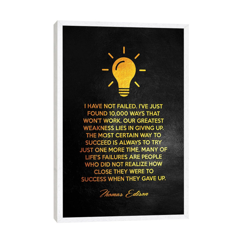 Thomas Edison Motivational Quote by Adrian Baldovino - Print on Canvas, 66.04 cm H x 45.72 cm W, White Framed