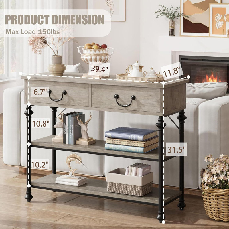Small Entryway Table With 2 Drawers, Grey