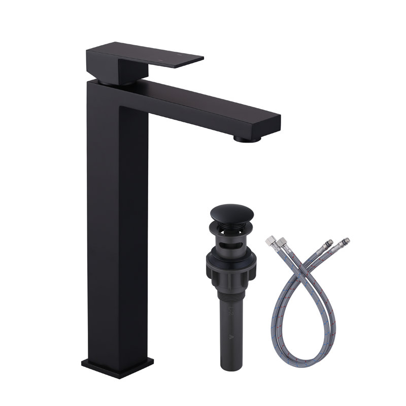 Robinet de salle de bain monocorps à poignée simple avec drain High Arc, Noir mat