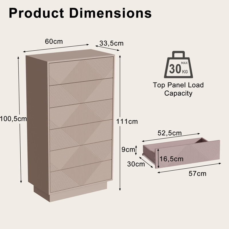 60cm W 6 - Drawer Chest of Drawers