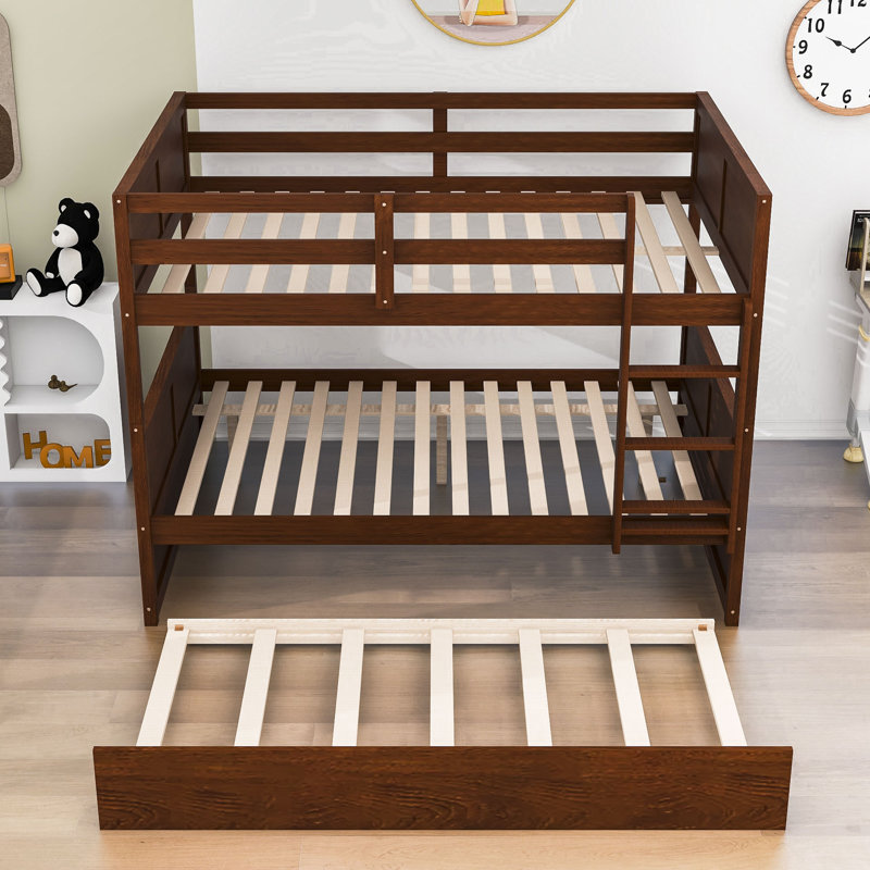 Asah Kids Full Over Full Bunk Bed with Trundle, Walnut