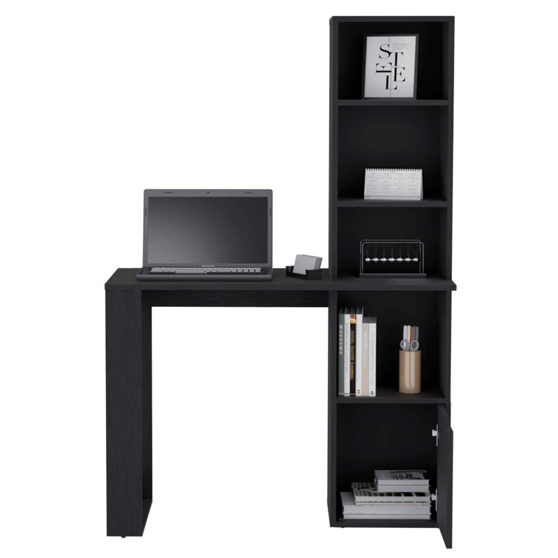 Bureau d'ordinateur avec 1 armoire et bibliothèque à 4 niveaux, Noir