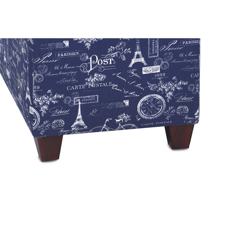 Cappiello Upholstered Storage Bench, Indigo/White/Navy Blue
