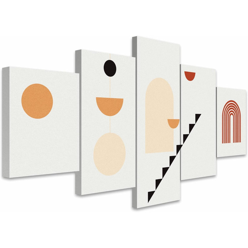 Paysage de style Mid-Century à motif géométrique de style Mid-Century géométrique minimal 5 pièces